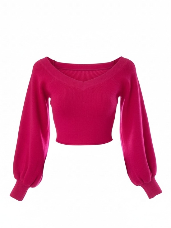 Zara Women's Hot Pink Crop Knit Sweater - Picture 2 of 5